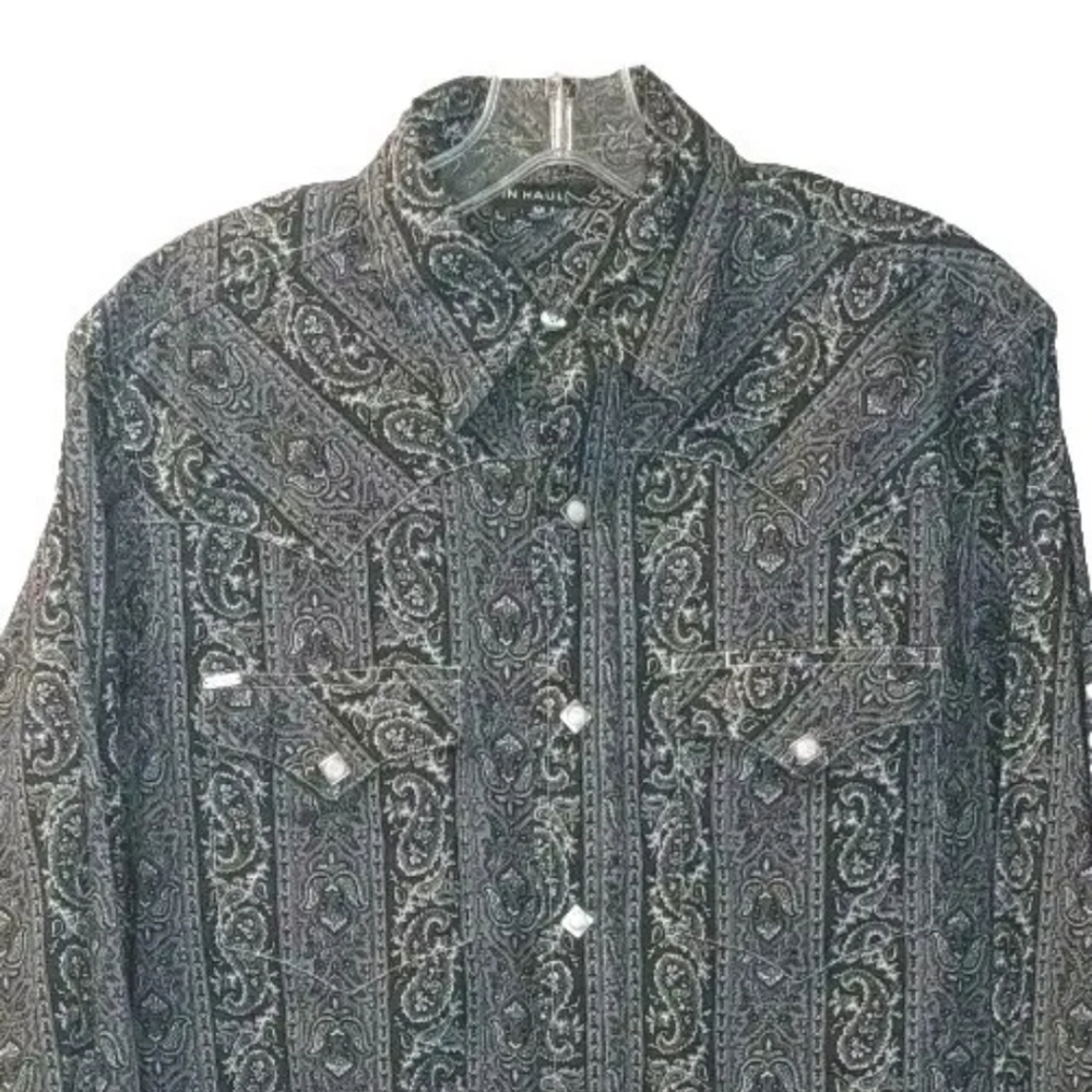 Rockabilly Shirt Western Rodeo Retro Vintage Diamond Pearl Snap Paisley Men Med